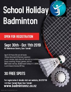 School Holiday Badminton Oct 2019