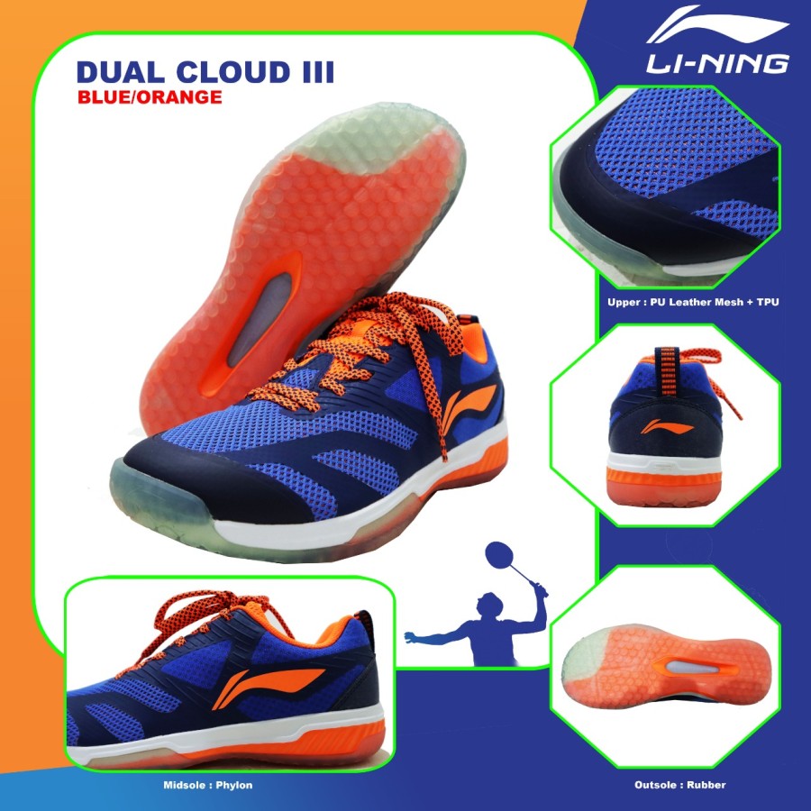 Li-Ning Badminton Shoes AYTP047-6S Dual Cloud III Blue/Orange